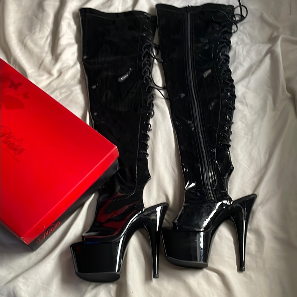 Pleaser Black Heeled Boots with Platform and Stiletto